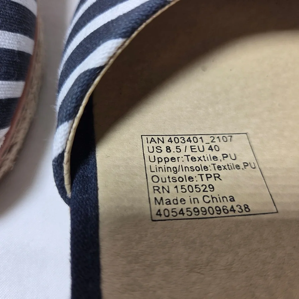 Esmara Navy Blue White Striped Espadrille Wedge Sandals Ankle Strap 8.5 403401